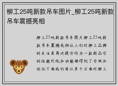 柳工25吨新款吊车图片_柳工25吨新款吊车震撼亮相